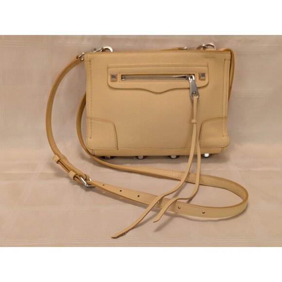 Rebecca Minkoff Crossbody Bag Buttery Yellow Leather Silver Accents Adj. Strap - Picture 1 of 11
